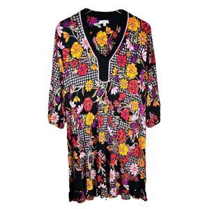 2/$30 Kensie XL Floral Checkered Dress Long Sleeve Flowy Stretch